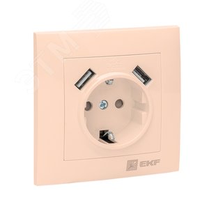 Валенсия розетка 1-местная с/з 16А кремовая с защ. штор. с 2 USB 2,1А 2