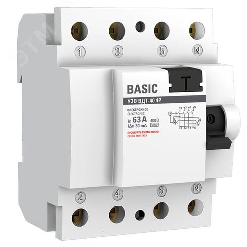 Устройство защитного отключения УЗО ВД-40 4P 63А/30мА электронный Basic - EKF