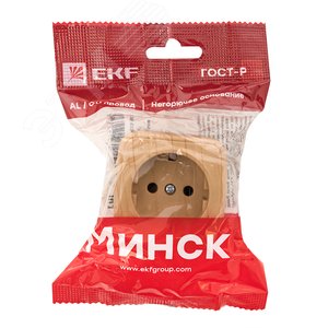Розетка 1-местная ОП Минск 16А с заземлением светлое дерево - фото 2