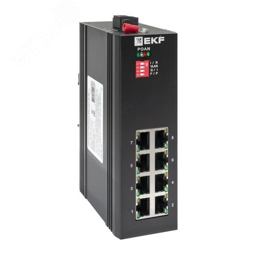 Коммутатор промышленный неуправляемый U-8GTP, 8 портов 10/100/1000Base-T(X) RJ45 c PoE, монтаж на динрейку TSX EKF - EKF