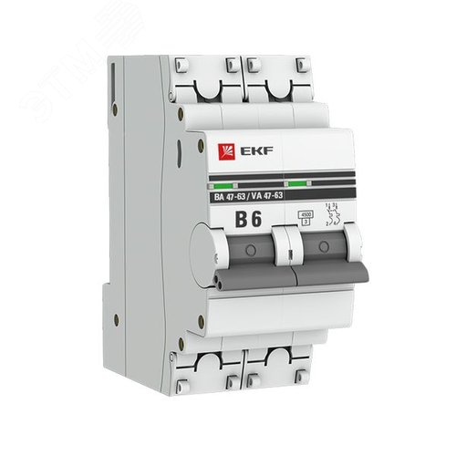Выключатель автоматический 2P 6А (В) 4,5kA ВА 47-63 PROxima - EKF