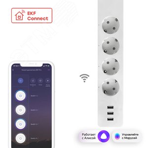 Умный удлинитель Connect PRO Wi-Fi c USB - EKF