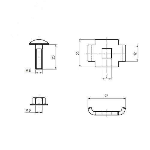 Винтовой соединительный комплект двойной 6x20 Винт М6+гайка  INOX - фото 2