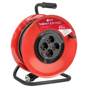 Удлинитель на катушке Гефест 2.0 4 гнезда 50м с заземлением и предохранителем КГ 3x2.5 16А/3.5кВт PROxima