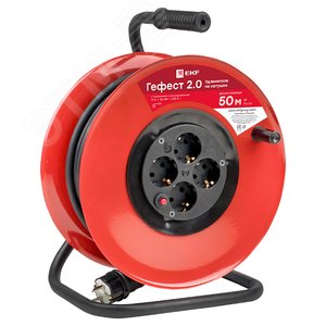 Удлинитель на катушке Гефест 2.0 4 гнезда 50м с заземлением и предохранителем КГ 3x1.5 16А/3.5кВт PROxima