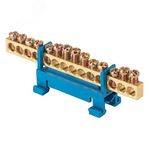 Шина 0 N (6х9мм) 14 отверстий латунь синий изолятор тип Стойка на DIN-рейку PROxima