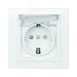 Розетка Минск 1-местная СП с заземлением и крышкой16А белая защитные шторки IP44