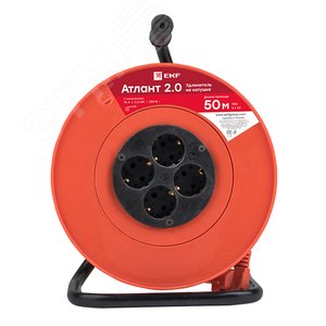 Удлинитель на катушке Атлант 2.0 4 гнезда 50м с заземлением ПВС 3x1.0 10А/2.2кВт PROxima 2
