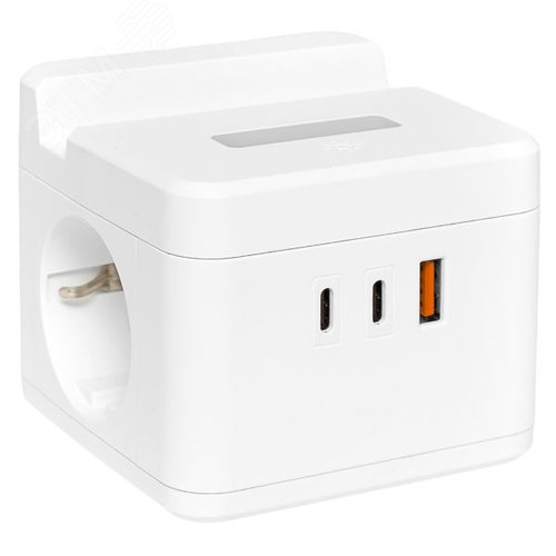 Удлинитель куб 2 гнезда 1USB + 2 Type C с быстрой зарядкой, подставкой под телефон и ночником 1, 3 метра 1 мм2 - EKF