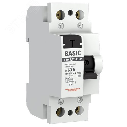 Устройство защитного отключения УЗО ВД-40 2P 63А/300мА (электронное) Basic - EKF