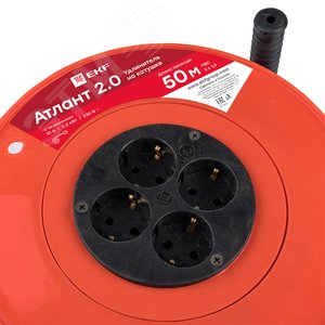 Удлинитель на катушке Атлант 2.0 4 гнезда 50м с заземлением ПВС 3x1.0 10А/2.2кВт PROxima 3