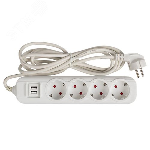 Удлинитель Эксперт 4 гнезда 3 метра 16А/3, кВт с2 USB 2,1А ПВС 3х1 - фото 3