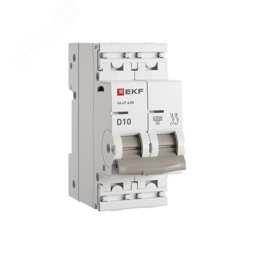 Выключатель автоматический двухполюсный 2P 10А (D) 6kA ВА 47-63N M636210D PROXIMA EKF - EKF