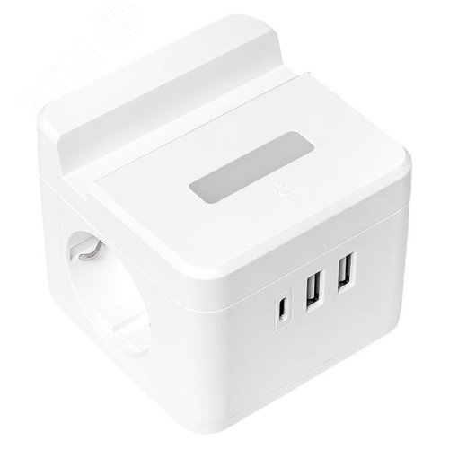 Удлинитель куб 2 гнезда 1USB + 2 Type C с быстрой зарядкой, подставкой под телефон и ночником 1, 3 метра 1 мм2 - фото 10