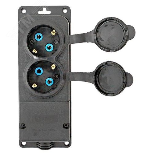 Роз. двухмест. с защит. крышками каучуковая 230В 2P+PE 16A IP44 EKF DIY (RPS-018-16-230-44-r) - фото 4