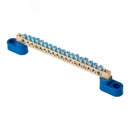 Шина 0 N 6х9мм 18 отверстий латунь 2 синих угловых изолятора PROxima