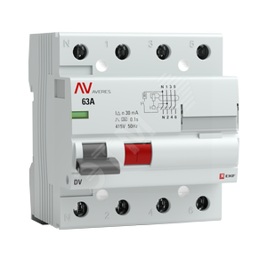 Устройство защитного отключения DV 4P 63А/500мА (AC) AVERES (rccb-4-63-500-ac-av)