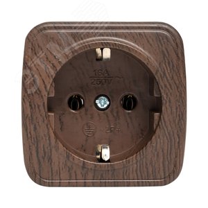 Розетка 1-местная ОП Минск 16А с заземлением темное дерево 3
