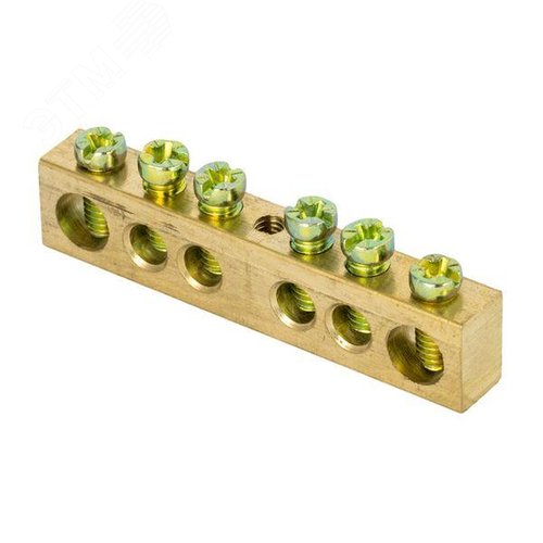 Шина PEN ноль-земля 8х12мм 6 отверстий латунь крепеж по центру PROxima