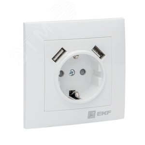 Валенсия розетка 1-местная с/з 16А белая с защ. штор. с 2 USB 2,1А