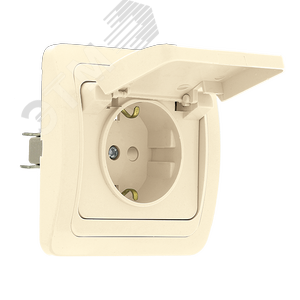 Розетка Лондон 1-местная с заземлением и крышкой 16А бежевая с защитными шторками (EER16-029-200)
