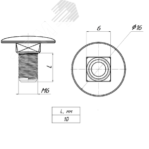 Винт с квадратным подголовником М6х10 TDZ 3