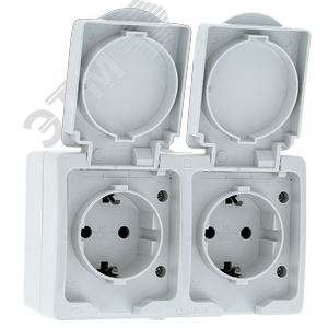 Розетка Венеция двухместная 16А с заземлением с крышкой IP54 белый с защитной шторкой (EVR16-129-10-540)
