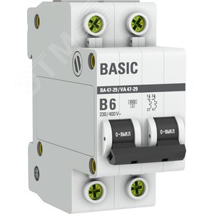 Автоматический выключатель 2P  6А (B) 4,5кА ВА 47-29 EKF Basic (mcb4729-2-06-B) - EKF