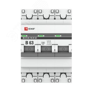 Выключатель автоматический трехполюсный 63А В ВА47-63 4.5кА PROxima (mcb4763-3-63B-pro) 2