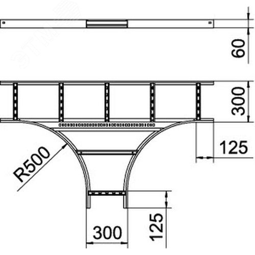 Секция Т-образная лестничного лотка 60х300 мм R500 мм - фото 3