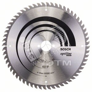 Пильный диск Optiline Wood 250х30 мм 60WZ | 2608640729 | BOSCH