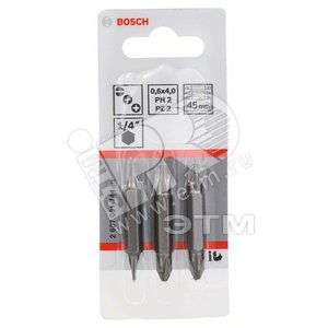 Бита двусторонняя 45мм PH2PZ2/S 0.6x4 (3шт) (2.607.001.744) - BOSCH
