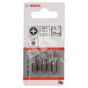 Бита 3шт Extra Hard 25 мм Ph/1/2/3 | 2607001752 | BOSCH - артикул 2607001752