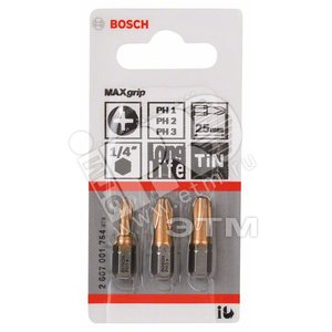Бита 3шт Max Grip 25 мм Ph/1/2/3 | 2607001754 | BOSCH