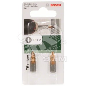 Бита Titanium Ph 2 25мм, 2шт | 2609255917 | BOSCH