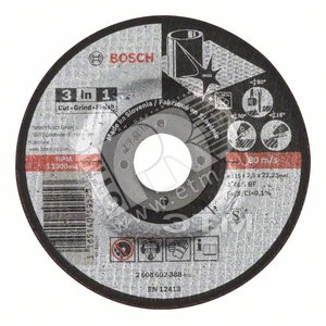 Отрезной обдирочный круг 3-в-1 115x2.5x22.23мм, прямой | 2608602388 | BOSCH