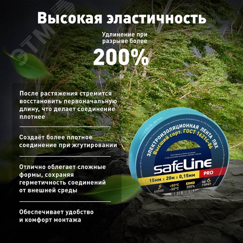 Изолента ПВХ синяя 15мм 20м Safeline - фото 7