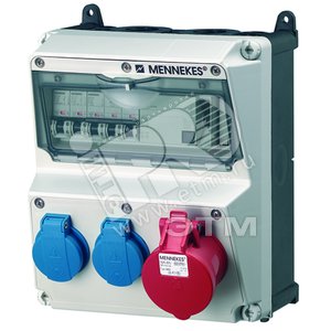 Комбинация розеток AMAXX 2хSCHUKO16А 1хСЕЕ16А5п с защитой 225х260х209мм черная/серая IP44 + вилка   Power Top Extra - Mennekes