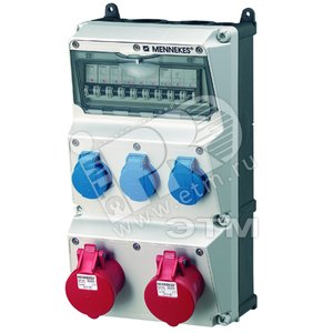 Комбинация розеток AMAXX 3хSCHUKO16А 2хСЕЕ16А5п с защитой 225х390х209мм черная/серая IP44 +вилка    Power Top Extra (930003R Promo) - Mennekes