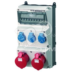 Комбинация розеток AMAXX 3хSCHUKO16А 2хСЕЕ32А5п с защитой 225х390х221мм черная/серая IP44 + вилка   Power Top Extra - Mennekes