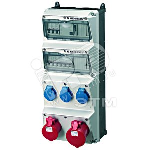 Комбинация розеток AMAXX 3хSCHUKO16А 1хСЕЕ16А5п   1хСЕЕ32А5п с защитой 225х520х221мм черная/серая   IP44 + вилка Power Top Extra (940005R Promo) - Mennekes