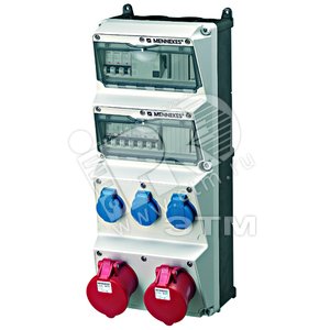 Комбинация розеток AMAXX 3хSCHUKO16А 2хСЕЕ32А5п с защитой 225х520х221мм черная/серая IP44 + вилка   Power Top Extra - Mennekes
