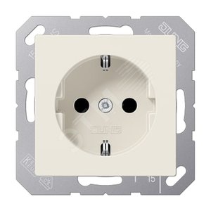 Штепсельная розетка SCHUKO одинарная, с заземлением, без шторок, 16A, 250В  (механизм + накладка, без рамки). Серия A500  Материал- термопласт  Цвет- слоновая кость - JUNG