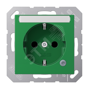 Розетка с полем для надписи 6x46 мм A500 2К+З 16 А 250В~ ударопрочная, зеленая