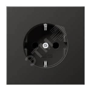 Штепсельная розетка SCHUKO одинарная, с заземлением, без шторок, 16A, 250В  (механизм + накладка, без рамки). Серия LS990  Материал- металл  антрацит - JUNG