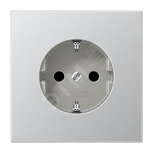 Штепсельная розетка SCHUKO одинарная, с заземлением, с шторками, 16A, 250В  (механизм + накладка, без рамки). Серия LS990  Материал- металл  Цвет- алюминий - JUNG