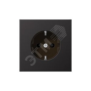 Штепсельная розетка SCHUKO одинарная, с заземлением, с шторками, 16A, 250В  (механизм + накладка, без рамки). Серия LS990  Материал- металл  Цвет- алюминий дарк - JUNG