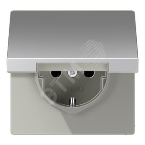 Штепсельная розетка SCHUKO одинарная, с заземлением, с откидной крышкой, 16A, 250В  (механизм + накладка, без рамки). Серия LS990  Материал- металл  Цвет- алюминий - JUNG