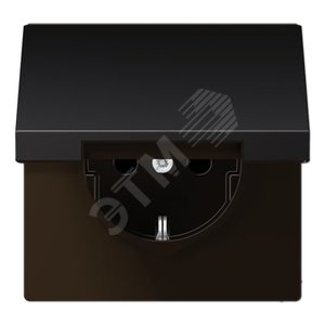 Штепсельная розетка SCHUKO одинарная, с заземлением, с откидной крышкой, 16A, 250В  (механизм + накладка, без рамки). Серия LS990  Материал- металл  Цвет- алюминий дарк - JUNG