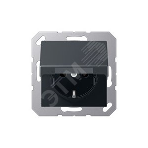 Розетка SCHUKO одинарная, с заземлением, с крышкой, без шторок, 16A, 250В  (механизм + накладка, без рамки). Серия- Eco Profi. Материал- термопласт. Цвет- антрацит (крашеный). (EP421KLAN) - JUNG